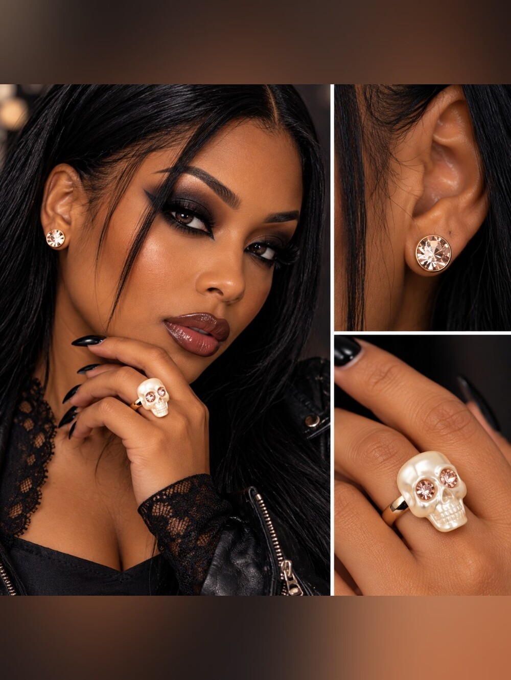 Quo Skull Ring & Stud Earring Set
